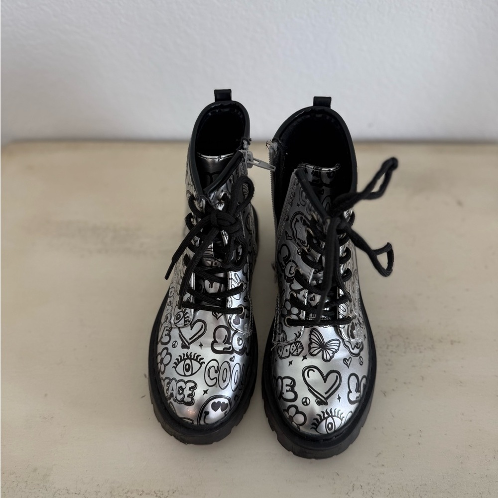 Steve Madden Silver Graphic Combat Boots